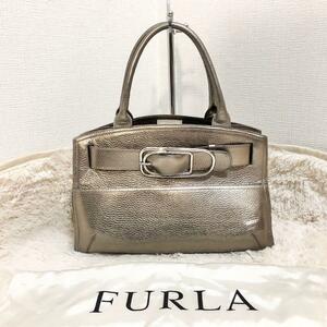 FURLA フルラ ブロンズ レザー ハンドバッグ