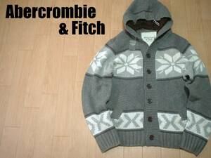 新品Abercrombie & Fitchネイティブ柄カウチンセーター未使用Lフード付 正規アバクロンビー&フィッチノルディックカナディアンカーディガン