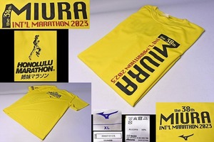 第38回 三浦マラソン 半袖 Tシャツ ★ XLサイズ イエロー ★ ポリエステル 100% ★ ミズノボディー ★ the38 MIURA INT`L MARATHON 2023 ★