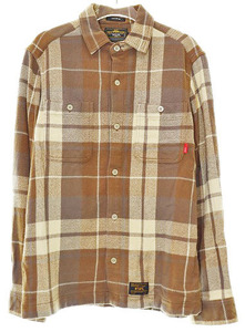 ダブルタップス WTAPS 12AW UNION LS SHIRT COTTON ユニオン 長袖 チェック コットン シャツ ブラウン 122GWDT-SHM05【ブランド古着ベクト