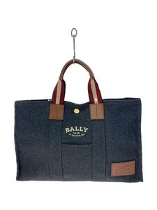 BALLY◆ドライサリア/トートバッグ/キャンバス/BLK/レザー持ち手/フロントロゴ/