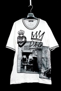 Dolce & Gabbana White Black Cotton D&G Crown Motif Short Sleeves T-Shirt ドルチェ&ガッバーナ コットン ホワイト Tシャツ 52サイズ