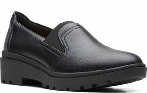 Clarks 22cm チャンキー ローファー スリッポン 軽量 レザー 厚底 ブラック ソフトインソール フラット フォーマル スニーカー RRR62