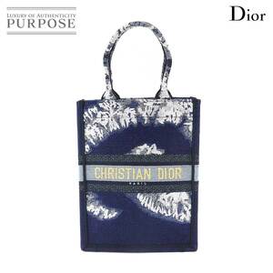 未使用 展示品 クリスチャン ディオール Christian Dior ブック トート バーティカル バッグ キャンバス ネイビー ホワイト 90198428