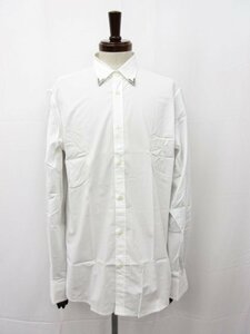 【Just cavalli ジャストカヴァリ】 ワイドカラー 装飾付きデザイン 長袖シャツ (メンズ) size52 ホワイト ■10MK3181■