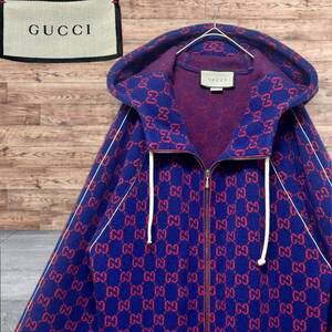 35万 美品☆超希少☆GUCCI ウール×カシミヤ S/L LL相当 フード パーカー オーバーサイズ 2020SS GG Wool Bomber Jacket 599838 XL GG柄