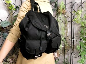 ●超美品●PRADA プラダ●三角ロゴプレート●ポコノ ナイロン カーフ レザー 本革●リュックサック●黒●SV金具●A4 収納 かばん●Js53642