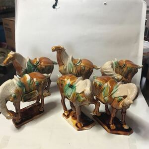 馬の置物　6体セット　中国　唐三彩　陶器製　A