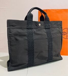 HERMES ● 極上美品 バッグ ガーデンパーティMM 刻印有り グレー ブラック バック HERMES