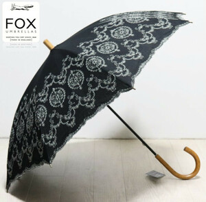 新品タグ付き【FOX UMBRELLA フォックスアンブレラ】長傘 英国製 繊細豪華刺繍 高級日傘 黒 v4939 