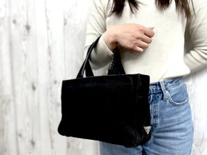 美品 PRADA プラダ ハンドバッグ バッグ キャンバス×レザー 黒 79729Y