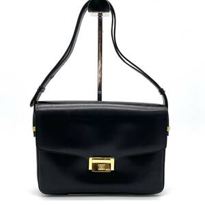 1円 極美品 CELINE セリーヌ トリオンフ カーフレザー 2way ショルダーバッグ ブラック 黒 ゴールド金具 ヴィンテージ