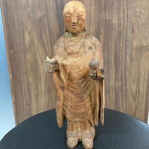 時代物　僧侶 仏教美術 木彫 置物 仏像　像　wood carving monk