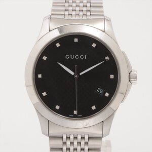 ■ 1円 ～ 中古品 参定15.7万■ グッチ GUCCI ■ Gタイムレス 126.4 ■箱保 12P ダイヤ クォーツ ブラック 黒 シルバー メンズ YA126405