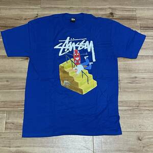 【L】限定 Stussy ステューシー Jayson.M ジェイソンミュッソン 半袖 Wネーム Tシャツ 青 ストリート 西海岸 コットン100% (64) USA正規品