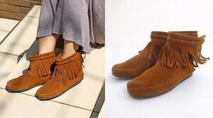 6(約23cm) / MINNETONKA ミネトンカ 292 ハイトップ バックジップ ブーツ ブラウン 茶 フリンジ コンチョ スエードレザー ショートブーツ