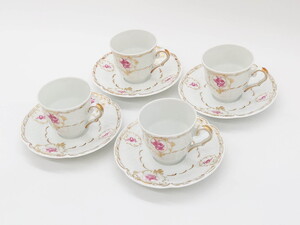 R-078522 フランス LIMOGES(リモージュ) Georges Boyer(ジョルジュ ボワイエ) コーヒーカップ&ソーサー4客セット(C&S,バラ,ローズ,洋食器)