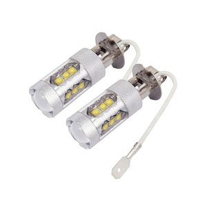 【数量限定】ホワイト 12V 2個セット 24V LEDショートバルブ 80W 6000K H3a デイライト H3 カスタム フ