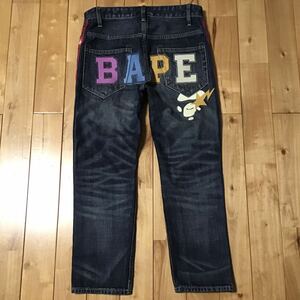 BAPE LOGO Slim Fit Denim Pants Sサイズ a bathing ape BAPE STA STAR デニム エイプ ベイプ アベイシングエイプ スター w616
