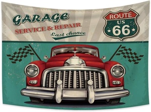 新品 Route66 ビッグ タペストリー ガレージ アメリカン 壁掛け 大判 布ポスター 背景布 150×100cm