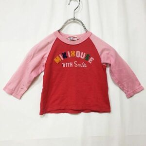 ビンテージMIKI HOUSE/ミキハウス 長袖Ｔシャツ カットソー ビッグロゴ コットン100％ レッド ピンク サイズ90 キッズ