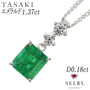 TASAKI Pt900/ Pt850 エメラルド ダイヤモンド ペンダントネックレス 1.37ct 41.5cm【S 新品同様磨き】【中古】