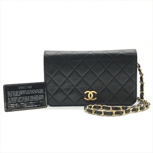 美品 CHANEL シャネル ココマーク ミニ マトラッセ ラムスキン プッシュロック チェーン ショルダー バッグ ブラック a4696