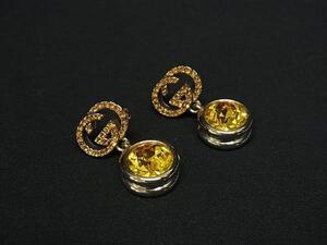 1円 ■美品■ GUCCI グッチ インターロッキングG ラインストーン ピアス アクセサリー レディース イエロー系 FJ6050