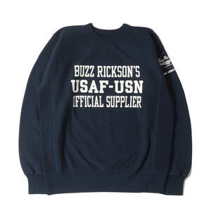 BuzzRicksons 30周年記念 プリント ヘビー スウェット 30th ANNIVERSARY MODEL HORIZONTAL KNITTING HEAVY WEIGHT SWEAT SHIRTS ネイビー