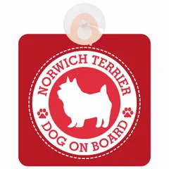 セーフティサイン DOG ON BOARD Norwich Terrier ノーリッチテリア レッド 安全運転 車内用 吸盤タイプ 煽り運転対策 収れん火災防止タイプ 安全対策 カーサイン 吸盤