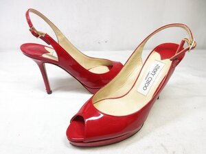 【ジミーチュウ JIMMY CHOO】 パテントレザー エナメル オープントゥ サンダル ヒール 靴 (レディース) size36 レッド系 □30LZ4616□