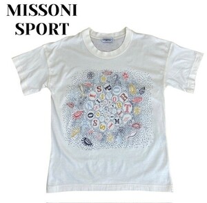 中古 ミッソーニ スポーツ MISSONI SPORT 半袖 Tシャツ イタリア製 シーサイド柄 アイボリー メンズ M～Lサイズ 相当
