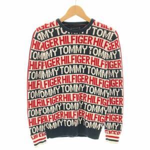 トミーヒルフィガー TOMMY HILFIGER ニット セーター クルーネック 長袖 ロゴ総柄 ロゴ刺繍 I52 XL 赤 紺 白 KB0KB06088 メンズ