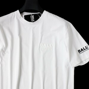 新品 BALL ボール エンボス加工 半袖 Tシャツ M メンズ シャツ イタリア発人気ブランド ビッグロゴ 白 ホワイト ◆CH2646A