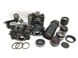 ☆ Nikon フィルム一眼カメラ まとめ 2 ☆ F + F3 ×2 + Nikomat FT + NIKKOR 28mm 1:2.8 + S.C 1:1.4 f=50mm 他 レンズ4本 ニコン