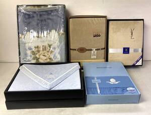 ★☆③未使用 ブランド 冬用寝具 まとめて 5点セット YSL WEDGWOOD LANVIN 他 毛布 ウールひざ掛け シーツ☆★