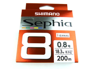 シマノ(Shimano) セフィア8(Sephia 8) LD-E61W 200m 0.8号 マルチカラー PEライン 18.3ｌｂ 8ブレイド 8X 8本編み 8本組 エギング