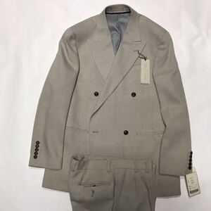 新品　未使用　激安　ダブルスーツ上下セットADAMANDEVEUOMO ウール100% オフホワイト織柄ストライプ　サイズXM 高級ブランド　タグ付き