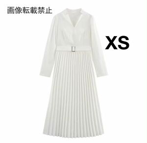 vintage ヴィンテージ レトロ ベルト付き プリーツ ワンピース XSサイズ レディース★ZARA 好きな方に★2024 A/W 早秋新作 新品未使用★