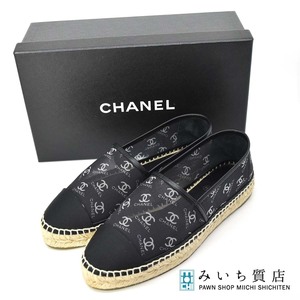 質屋 美品 シャネル エスパドリーユ ココマーク フラットシューズ メッシュ 総柄 ブラック 38 CHANEL 靴 サンダル G34673 美品 みいち質店