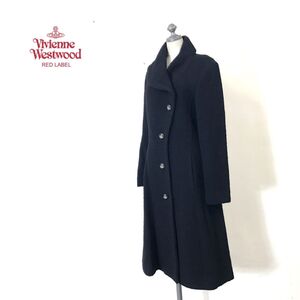 1I2278-D◆美品◆ VIVIENNE WESTWOOD RED LABEL ヴィヴィアンウエストウッド デザインウールコート ロング オーブ◆size2 ブラック 毛