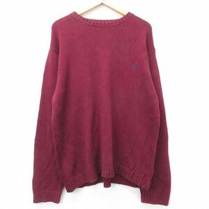 【30%OFF】XL/古着 チャップス 長袖 セーター メンズ 90s ワンポイントロゴ 大きいサイズ コットン クルーネック エンジ 23nov21 中古 3OF