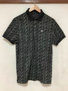 も1336 LACOSTE ラコステ 総柄 半袖ポロシャツ 4 ブラック ケーブルニット転写プリント EDITION LIMITEE 日本製 