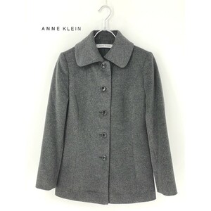 A9291/極美品 秋冬 ANNE KLEIN アンクライン アンゴラ ウール 起毛 ハーフ ステンカラー コート ジャケット 9 M程 灰色 レディース