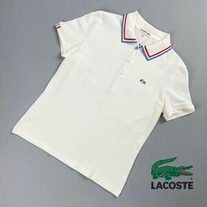 美品 LACOSTE ラコステ 襟ライン 半袖ポロシャツ 半袖カットソー トップス レディース 白 ホワイト サイズ40*RC222