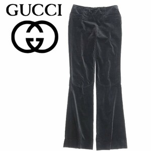 国内正規品◆GUCCI グッチ ストレッチ ベロア フレア パンツ 黒 ブラック 38