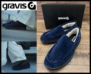 送無 G② 新品 GRAVIS グラビス 20AW 25231 ZIMMER ジマー 太畝 コーデュロイ ファー スリッポン ローファー スニーカー 紺 ネイビー 27.0