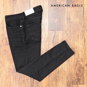 AMERICAN EAGLE/33インチ/美脚デニムパンツ 0114-6593 快適ストレッチ 無地 ウォッシュ スキニー 新品/黒/ブラック/ih253/