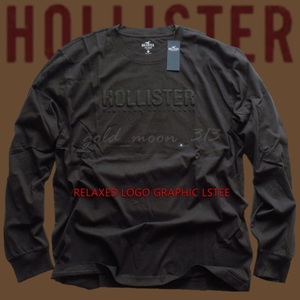 ■新品タグ付■HCO GUYS：XXL=XO 3L ホリスター RELAXED LS LOGO GRAPHIC TEE 長袖 Tシャツ HOLLISTER リラックスフィット BLACK USAF