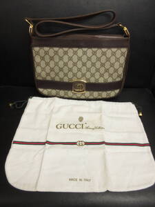 《鑑定済》ブランド 「GUCCI：ショルダーバッグ GGキャンバス シェリーライン」 横幅：約30cm オールドグッチ ファッション小物